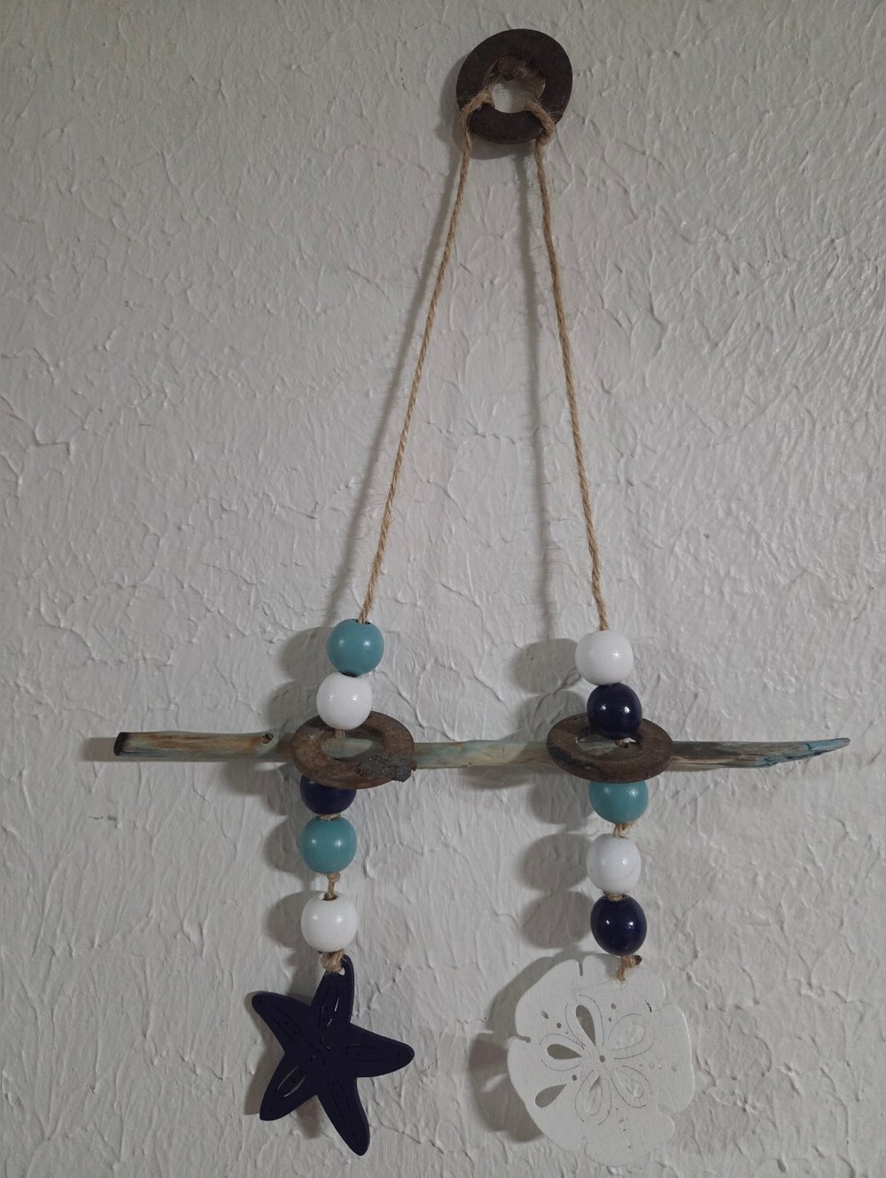 Handmade Repurposed Wood Coastal Bead Wall Hanging